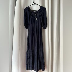 BANANA REPUBLIC BOHO OFF SHOULDER TIERED NAVY BLUE MAXI DRESS MEDIUM